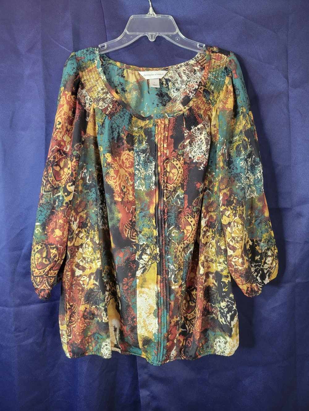 Christopher & Banks Multicolor Abstract Print Peasant Style Blouse